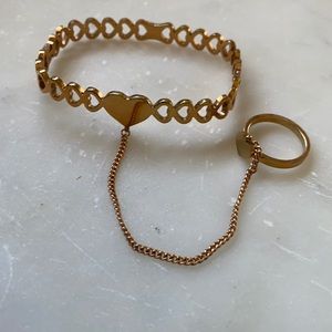 🤍4/$20 linked rose gold heart bracelet and ring